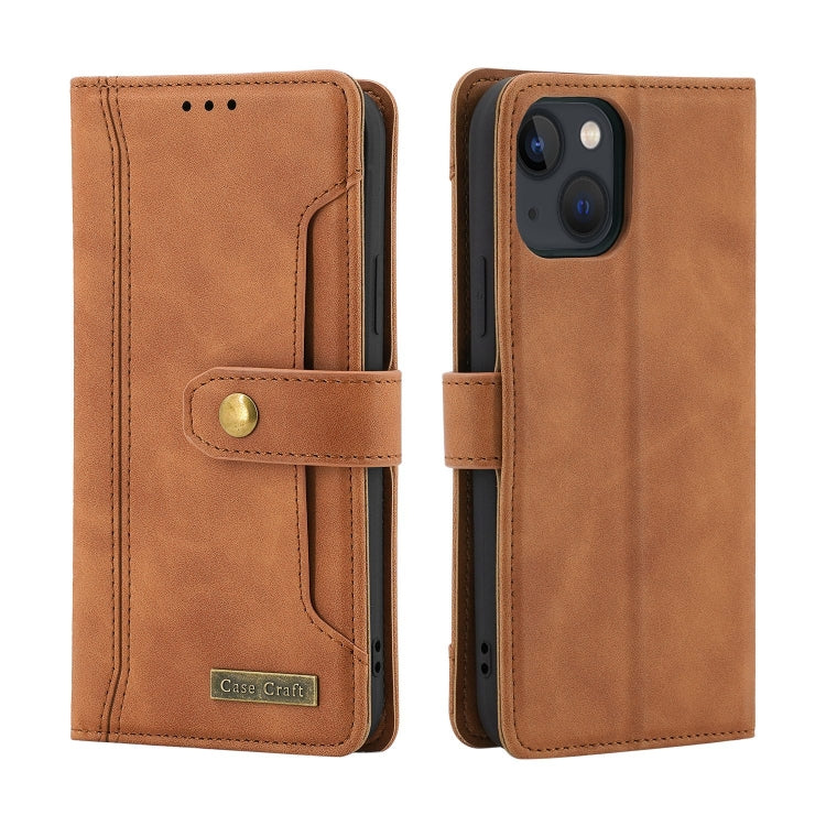 For iPhone 14 Copper Buckle Leather Phone Case