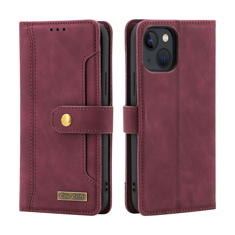 For iPhone 14 Copper Buckle Leather Phone Case