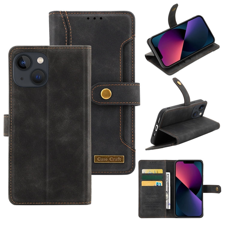 For iPhone 14 Plus Copper Buckle Leather Phone Case