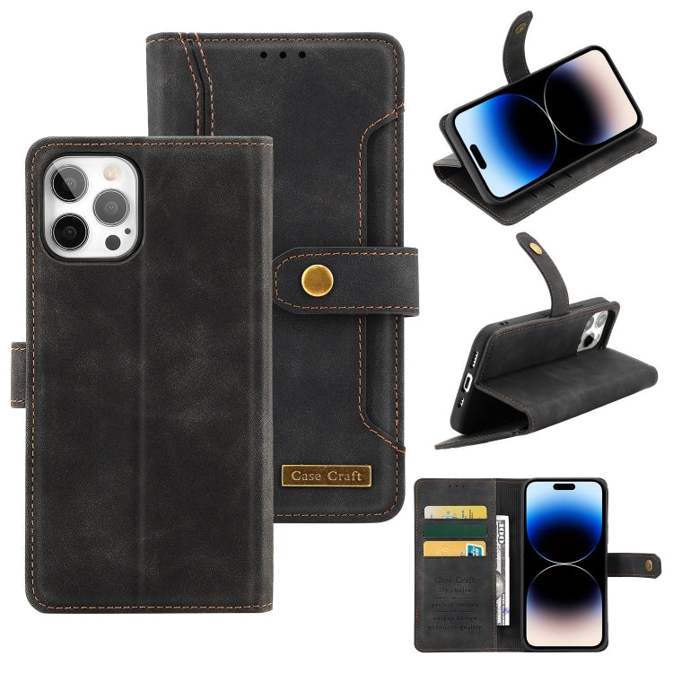 For iPhone 14 Pro Copper Buckle Leather Phone Case