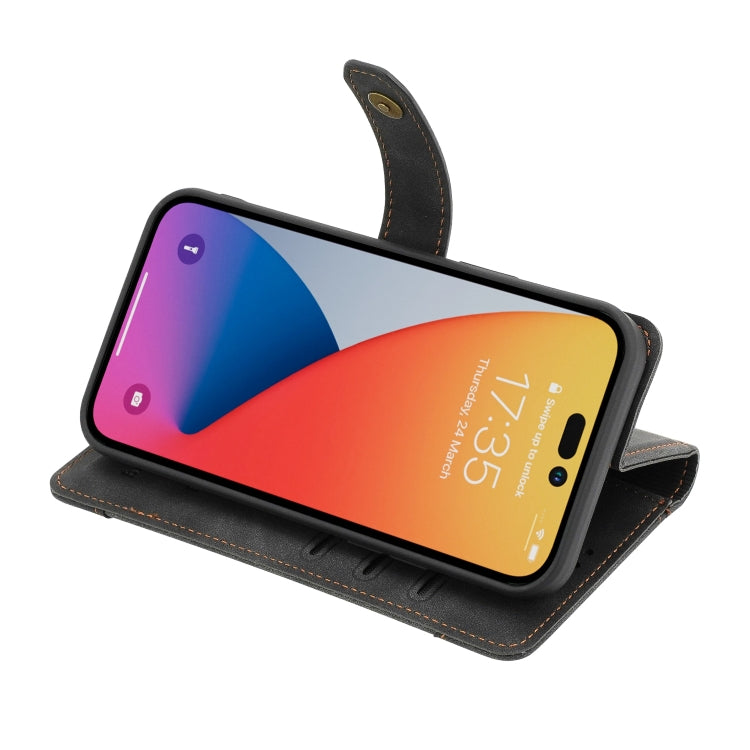 For iPhone 14 Pro Copper Buckle Leather Phone Case
