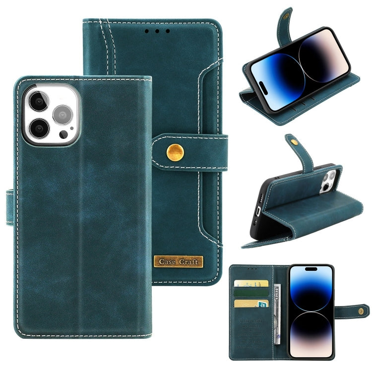 For iPhone 14 Pro Max Copper Buckle Leather Phone Case