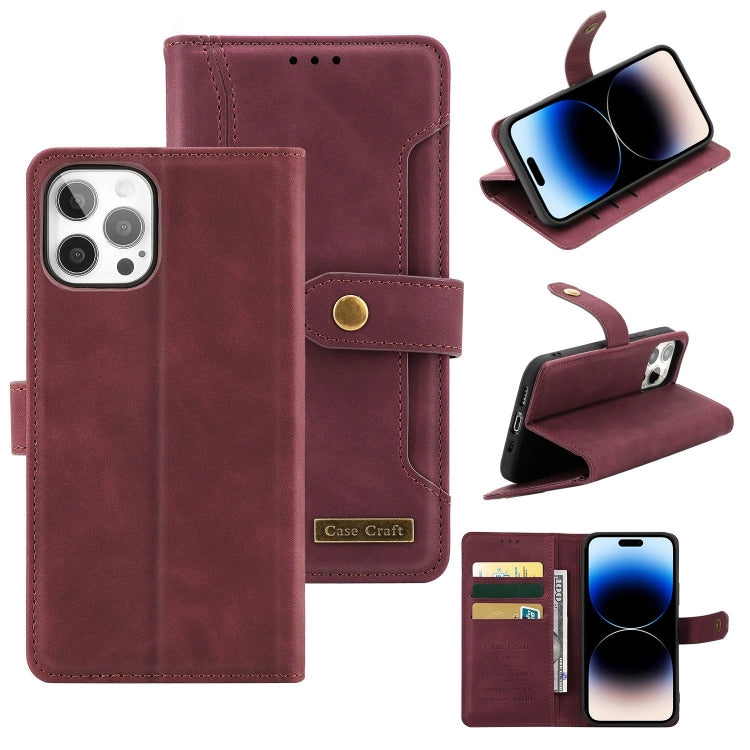For iPhone 14 Pro Max Copper Buckle Leather Phone Case
