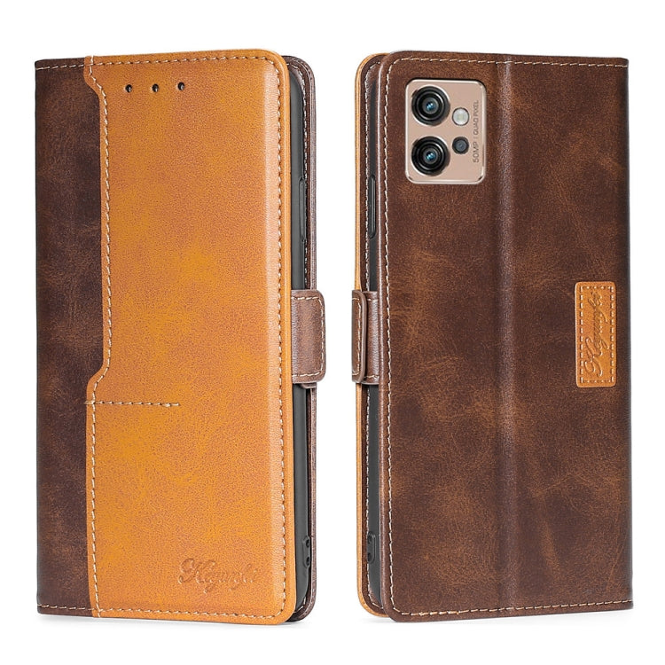 For Motorola Moto G32 4G Contrast Color Side Buckle Leather Phone Case