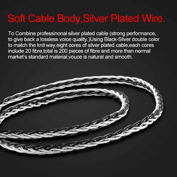 CVJ-CVM 1.2m 8 Core TC Silver Plated MMCX HIFI Earphone Update Cable, Style:Without Mic