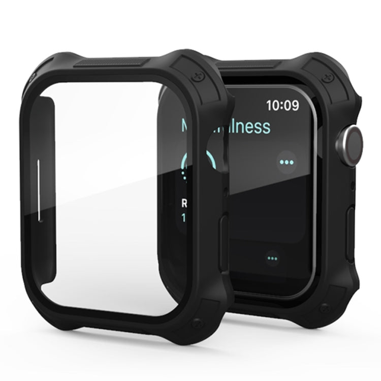 2 in 1 Frosted PC Frame + Screen Tempered Glass Film Protective Case For Apple Watch Series 9 / 8 / 7 45mm