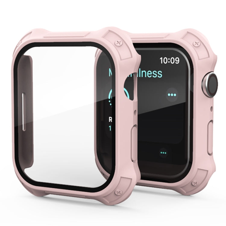 2 in 1 Frosted PC Frame + Screen Tempered Glass Film Protective Case For Apple Watch Series 9 / 8 / 7 45mm