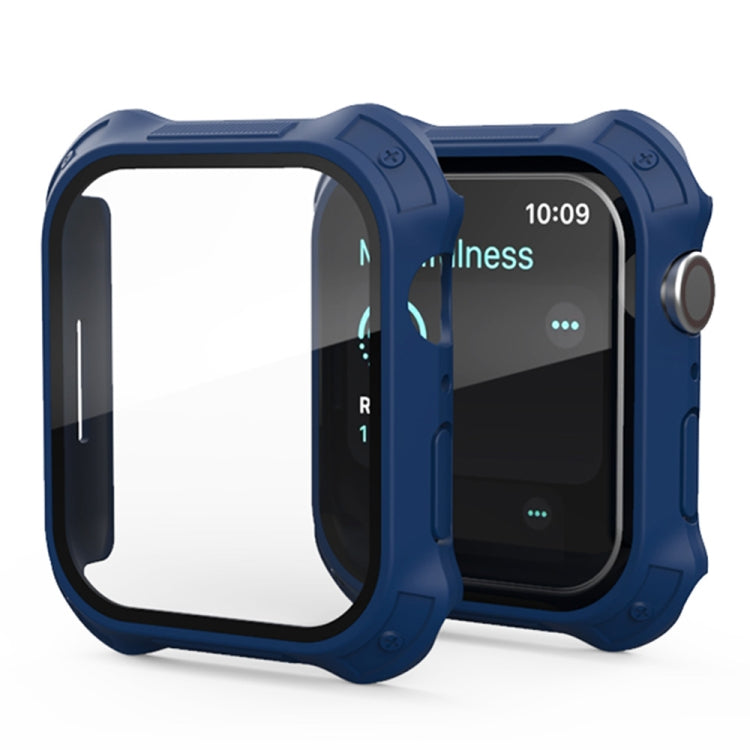 2 in 1 Frosted PC Frame + Screen Tempered Glass Film Protective Case For Apple Watch Series 9 / 8 / 7 45mm