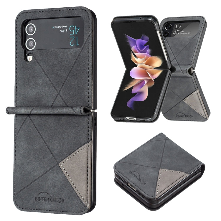 For Samsung Galaxy Z Flip4 Rhombus Texture Leather Phone Case