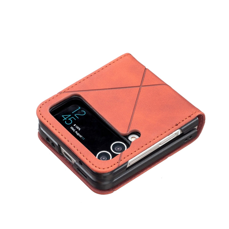 For Samsung Galaxy Z Flip4 Rhombus Texture Leather Phone Case