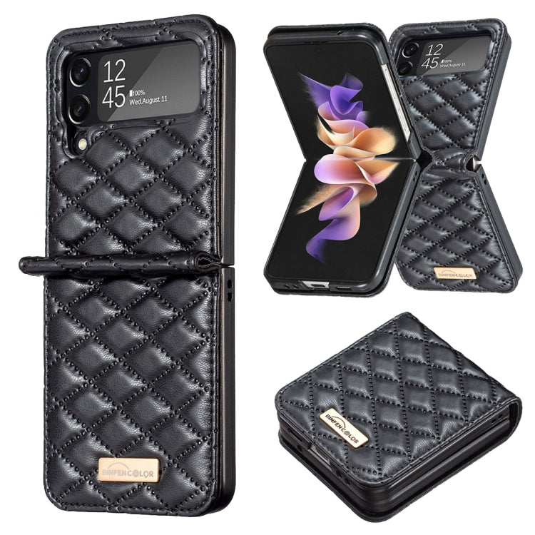 For Samsung Galaxy Z Flip4 Elegant Rhombic Texture PU Phone Case