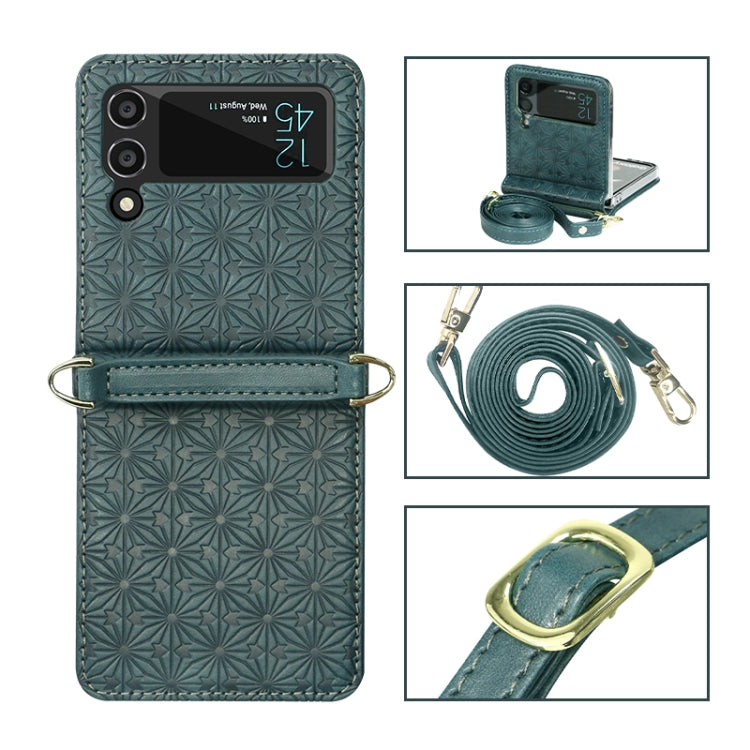 For Samsung Galaxy Z Flip4 Embossed Leather Folded Phone Case with Strap