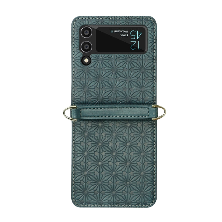 For Samsung Galaxy Z Flip4 Embossed Leather Folded Phone Case with Strap
