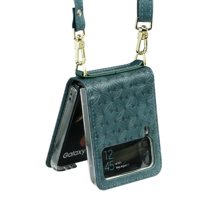 For Samsung Galaxy Z Flip4 Embossed Leather Folded Phone Case with Strap