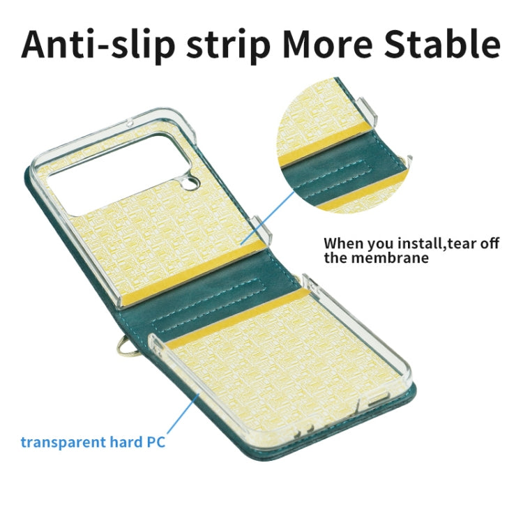 For Samsung Galaxy Z Flip4 Embossed Leather Folded Phone Case with Strap