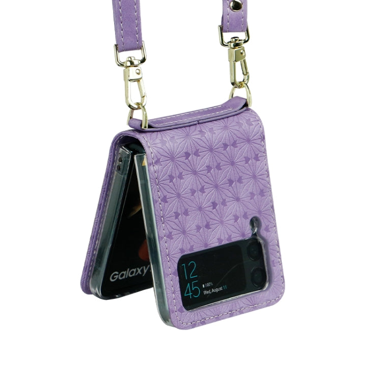 For Samsung Galaxy Z Flip4 Embossed Leather Folded Phone Case with Strap