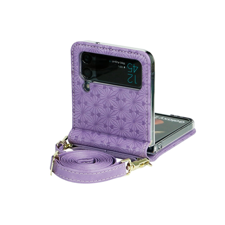 For Samsung Galaxy Z Flip4 Embossed Leather Folded Phone Case with Strap