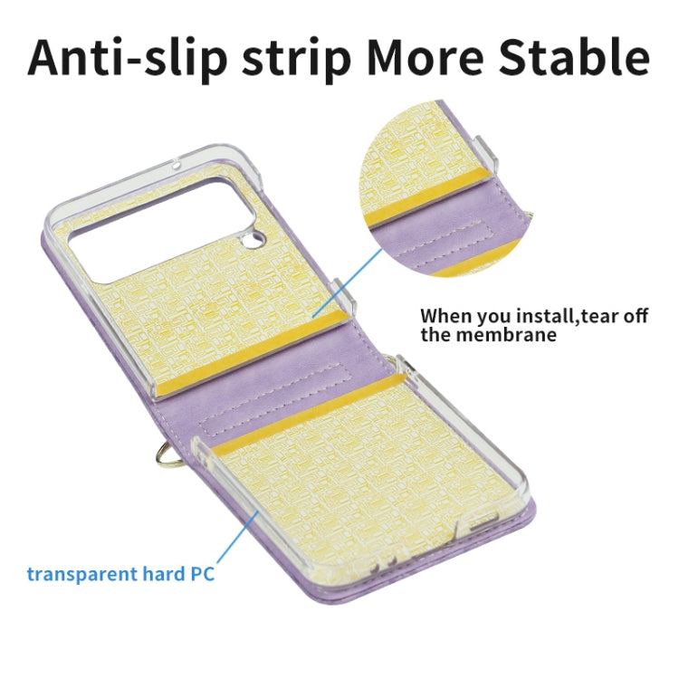 For Samsung Galaxy Z Flip4 Embossed Leather Folded Phone Case with Strap