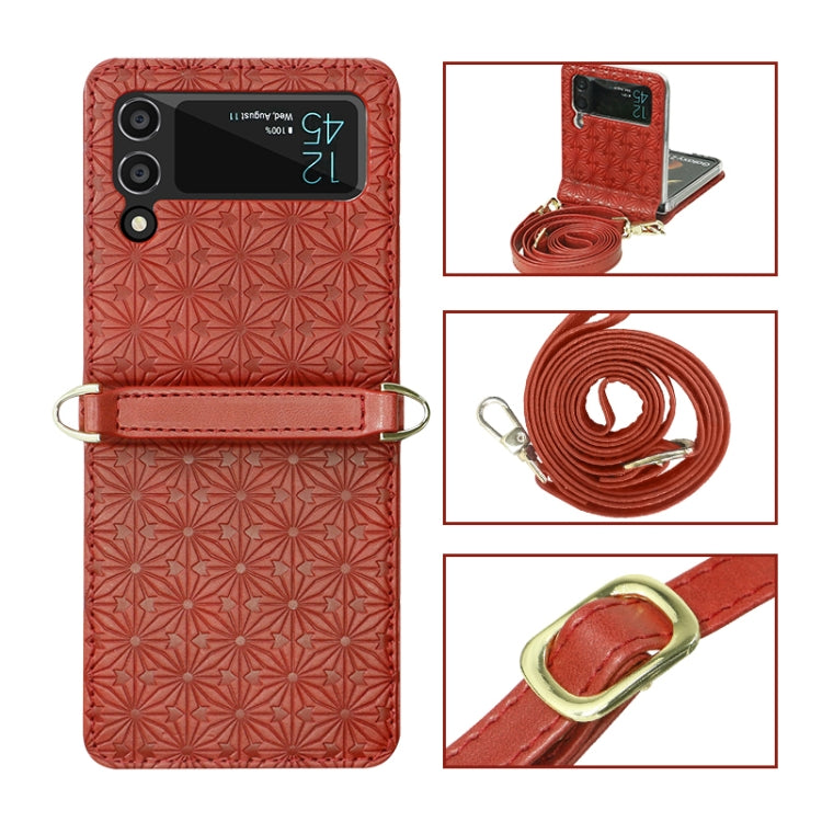 For Samsung Galaxy Z Flip4 Embossed Leather Folded Phone Case with Strap