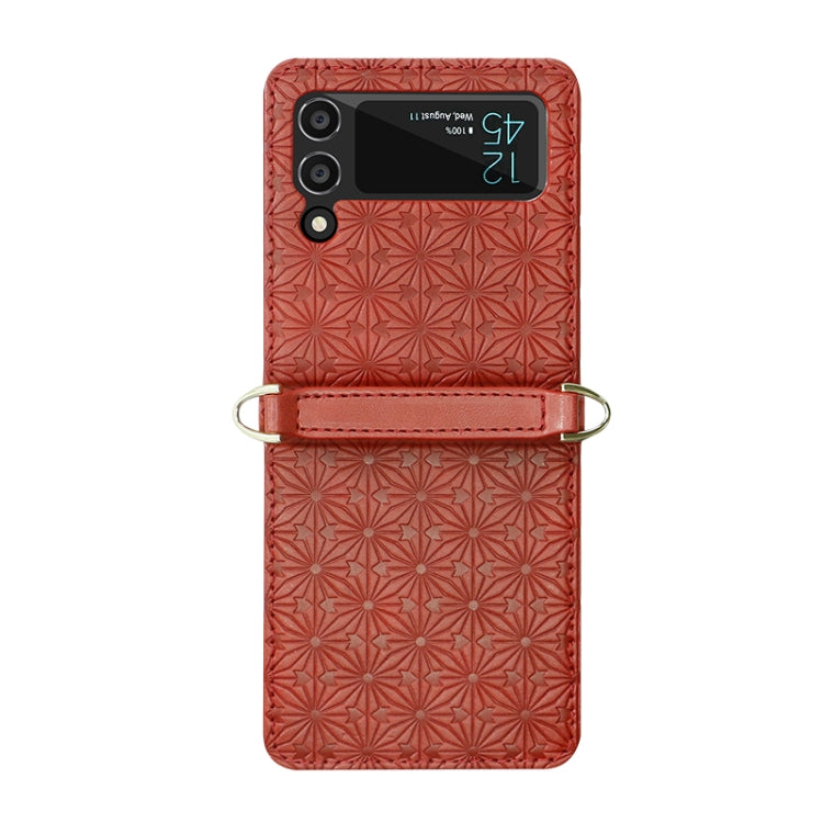 For Samsung Galaxy Z Flip4 Embossed Leather Folded Phone Case with Strap