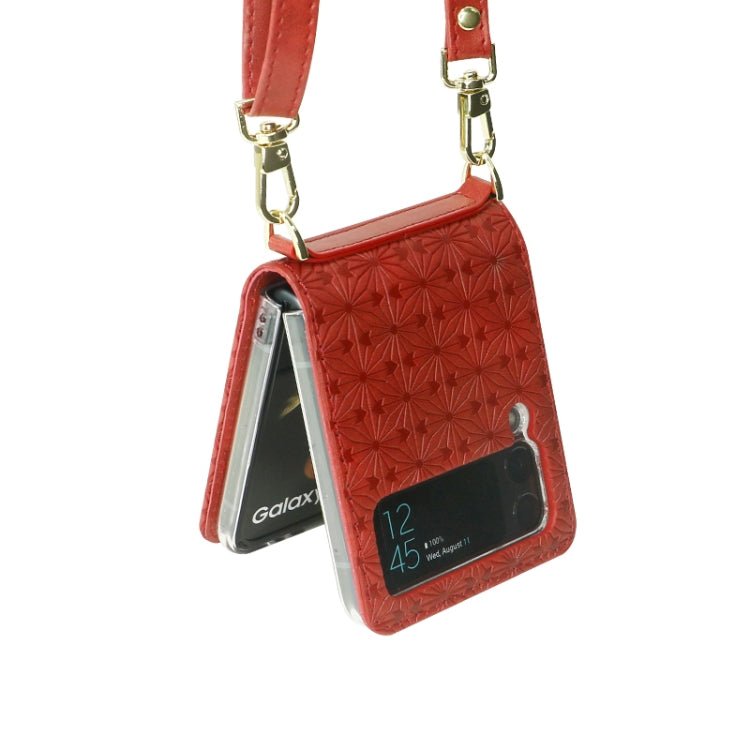 For Samsung Galaxy Z Flip4 Embossed Leather Folded Phone Case with Strap