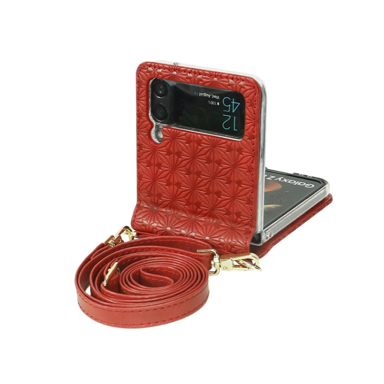 For Samsung Galaxy Z Flip4 Embossed Leather Folded Phone Case with Strap