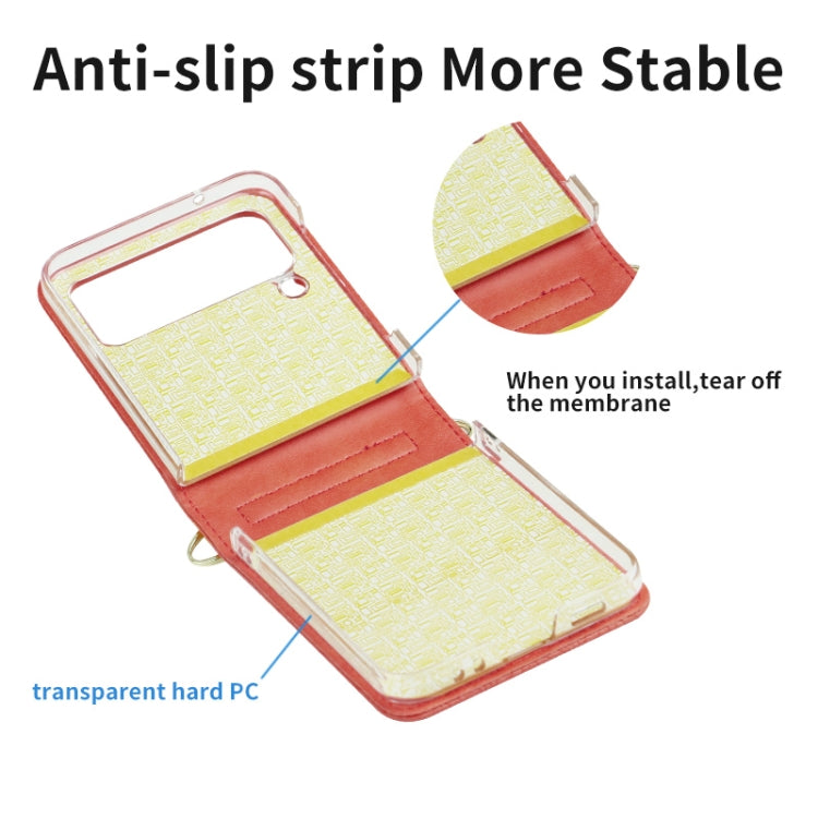 For Samsung Galaxy Z Flip4 Embossed Leather Folded Phone Case with Strap