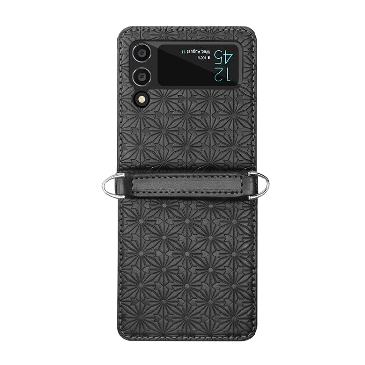 For Samsung Galaxy Z Flip4 Embossed Leather Folded Phone Case with Strap