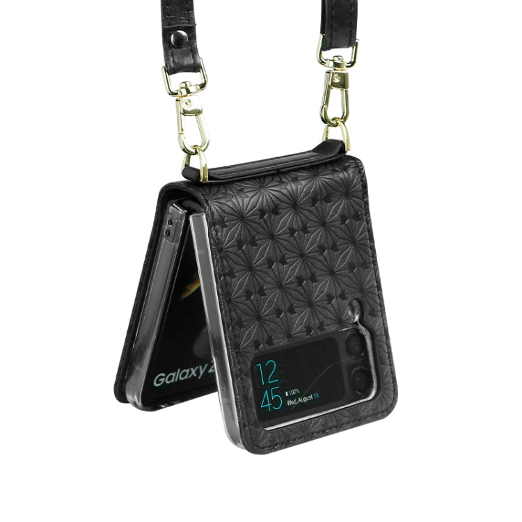 For Samsung Galaxy Z Flip4 Embossed Leather Folded Phone Case with Strap