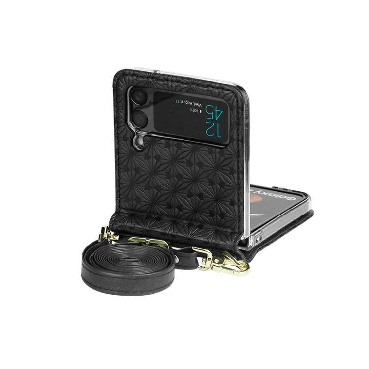 For Samsung Galaxy Z Flip4 Embossed Leather Folded Phone Case with Strap