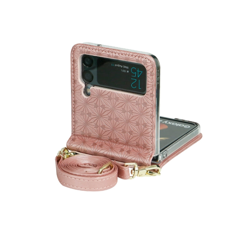For Samsung Galaxy Z Flip4 Embossed Leather Folded Phone Case with Strap