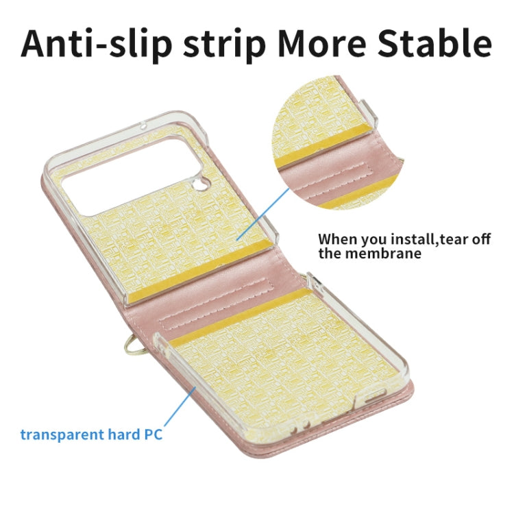 For Samsung Galaxy Z Flip4 Embossed Leather Folded Phone Case with Strap