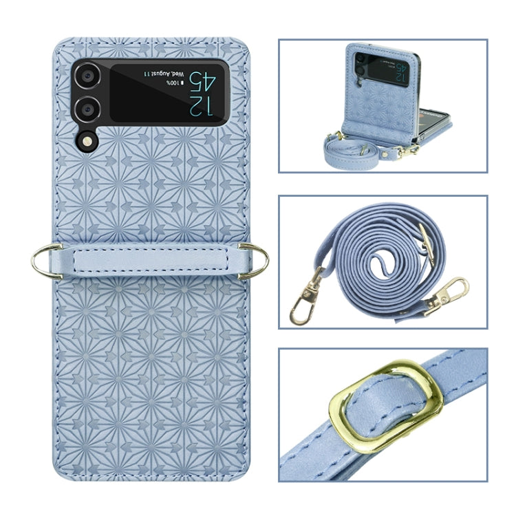 For Samsung Galaxy Z Flip4 Embossed Leather Folded Phone Case with Strap