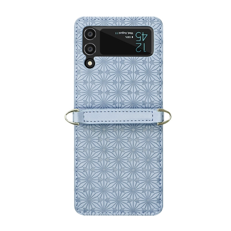 For Samsung Galaxy Z Flip4 Embossed Leather Folded Phone Case with Strap