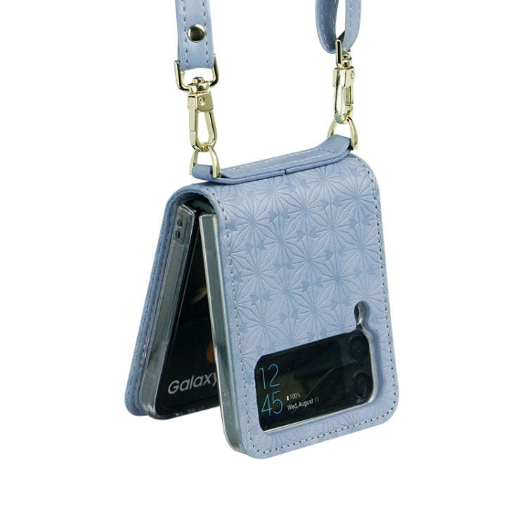 For Samsung Galaxy Z Flip4 Embossed Leather Folded Phone Case with Strap