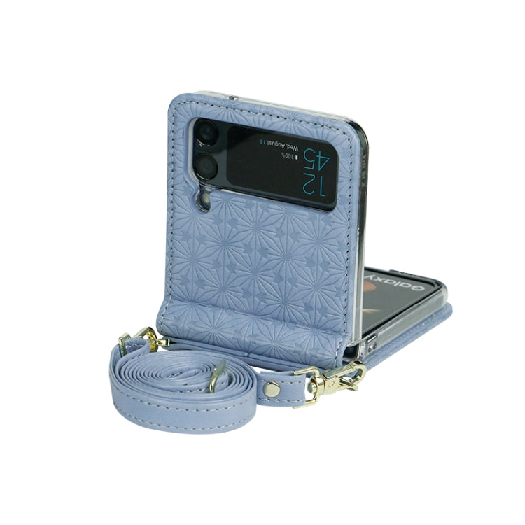 For Samsung Galaxy Z Flip4 Embossed Leather Folded Phone Case with Strap