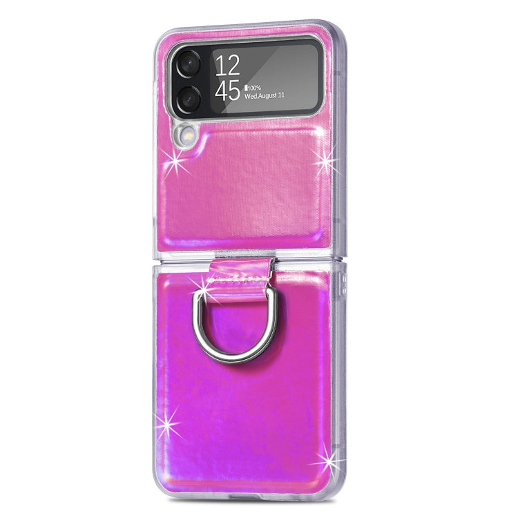 For Samsung Galaxy Z Flip4 Laser Skin Color Changing PC Phone Case with Ring