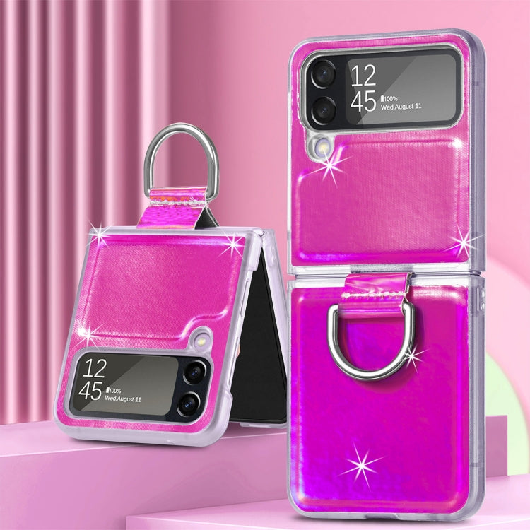 For Samsung Galaxy Z Flip4 Laser Skin Color Changing PC Phone Case with Ring