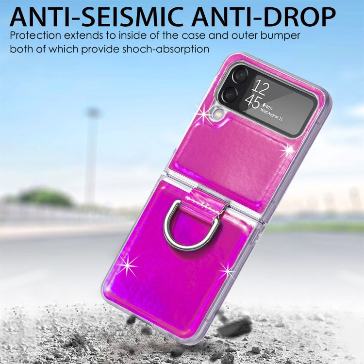 For Samsung Galaxy Z Flip4 Laser Skin Color Changing PC Phone Case with Ring