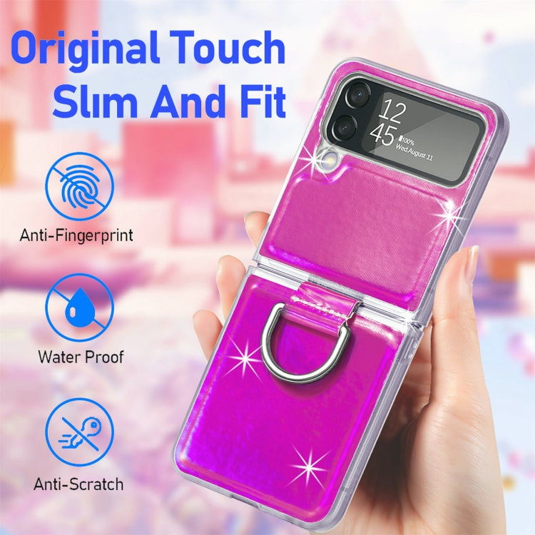 For Samsung Galaxy Z Flip4 Laser Skin Color Changing PC Phone Case with Ring