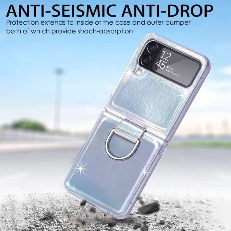 For Samsung Galaxy Z Flip4 Laser Skin Color Changing PC Phone Case with Ring
