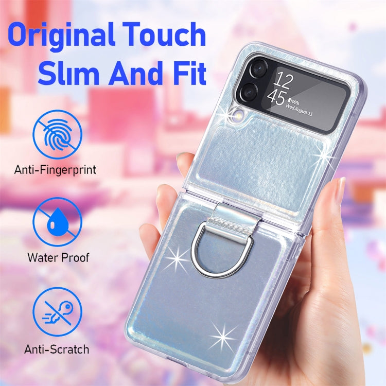 For Samsung Galaxy Z Flip4 Laser Skin Color Changing PC Phone Case with Ring