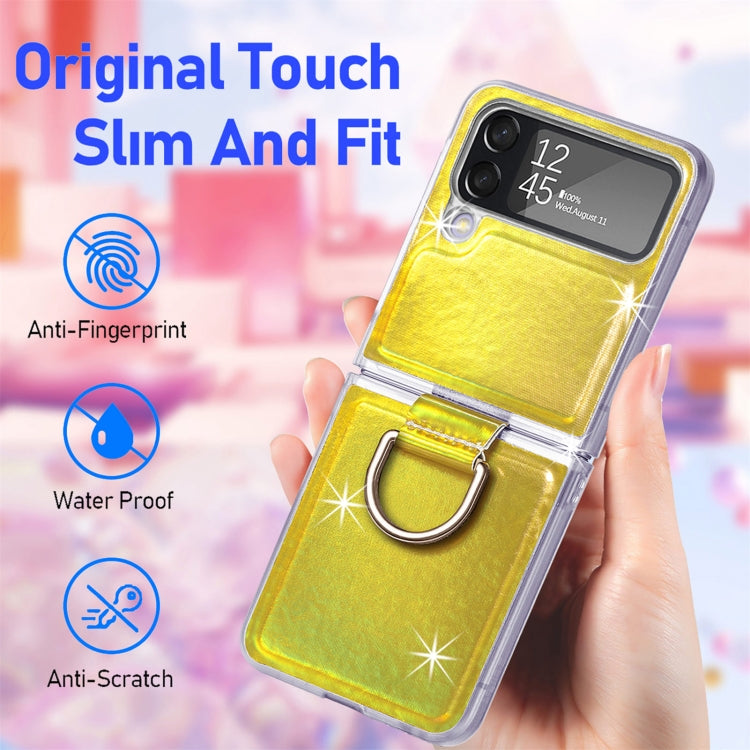 For Samsung Galaxy Z Flip4 Laser Skin Color Changing PC Phone Case with Ring