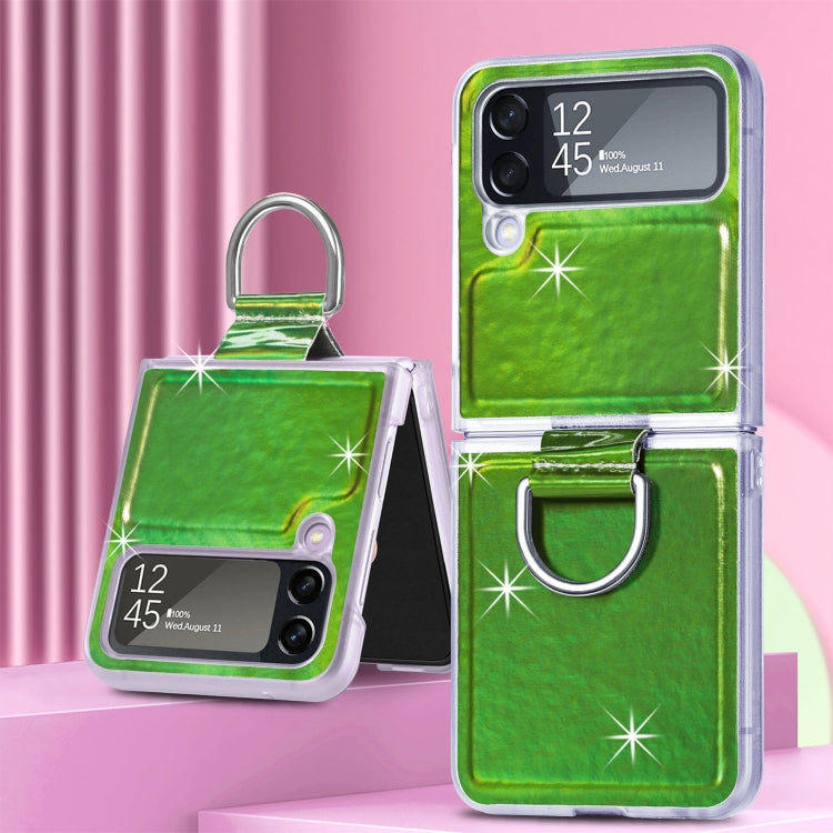 For Samsung Galaxy Z Flip4 Laser Skin Color Changing PC Phone Case with Ring