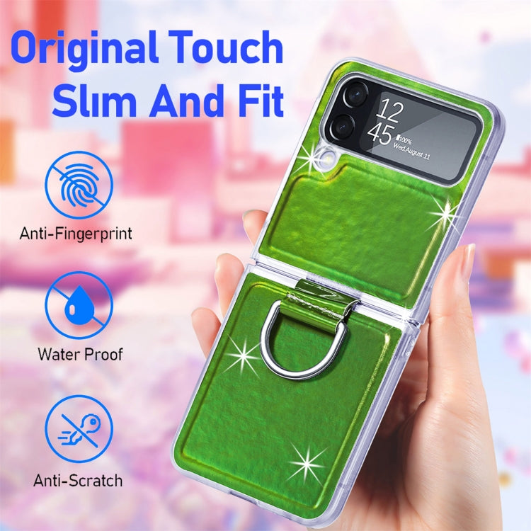For Samsung Galaxy Z Flip4 Laser Skin Color Changing PC Phone Case with Ring