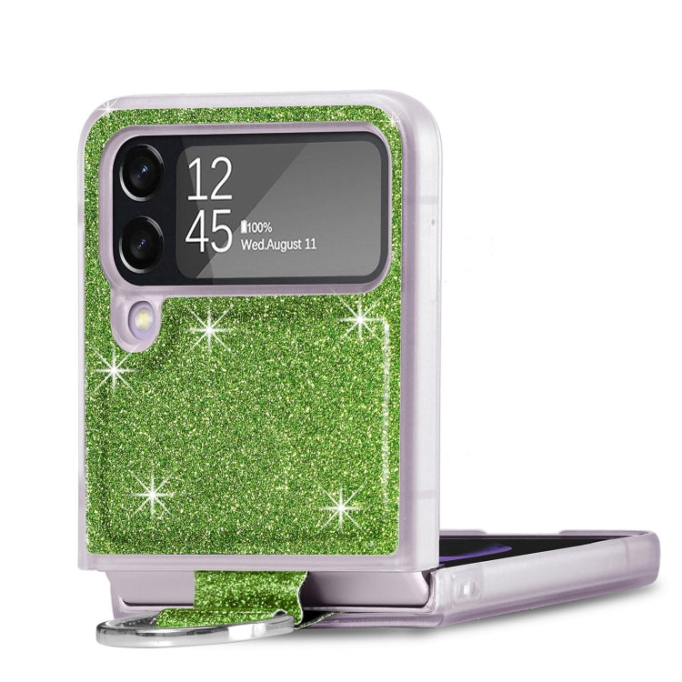 For Samsung Galaxy Z Flip4 Glitter Leather Skin PC Phone Case with Ring