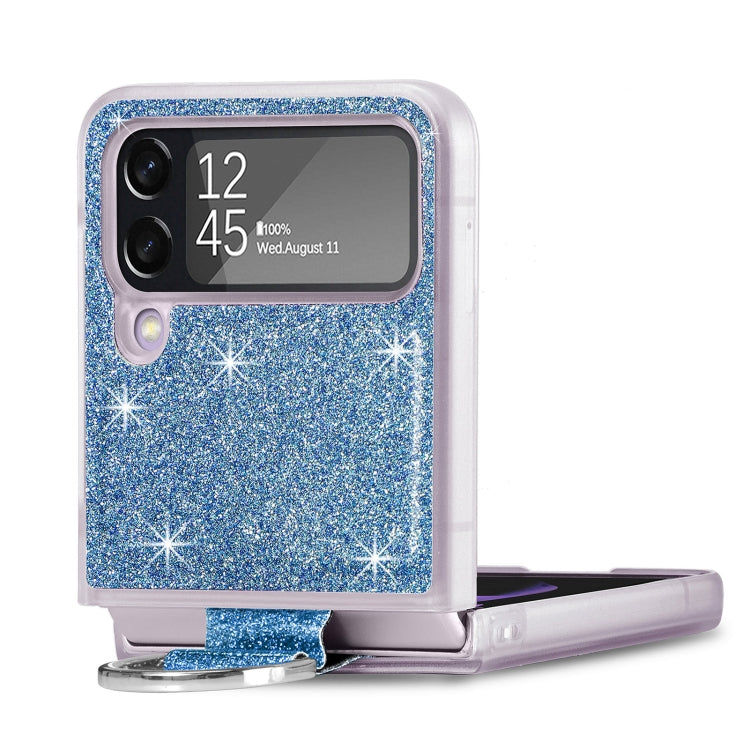 For Samsung Galaxy Z Flip4 Glitter Leather Skin PC Phone Case with Ring