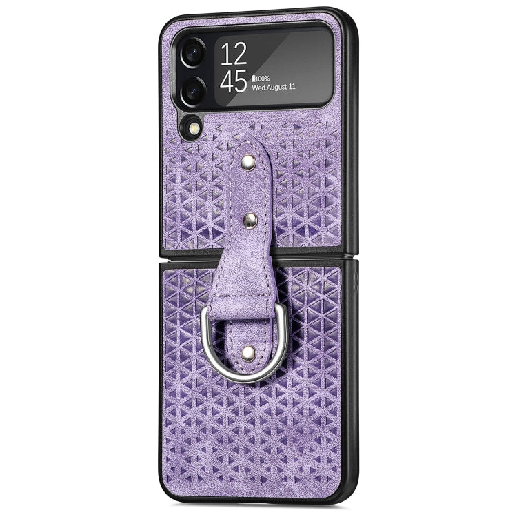 For Samsung Galaxy Z Flip4 Netted Embossing Ring Folding Phone Case