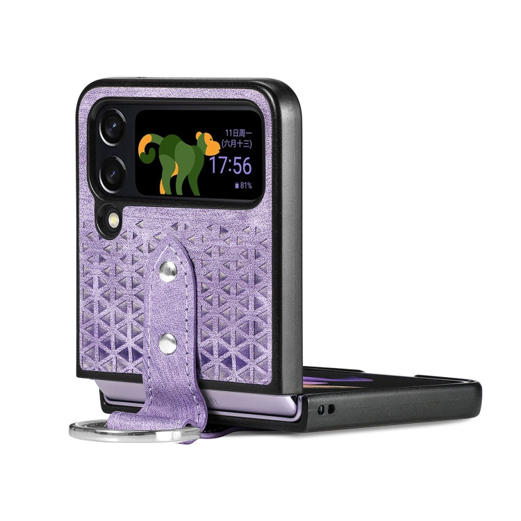 For Samsung Galaxy Z Flip4 Netted Embossing Ring Folding Phone Case