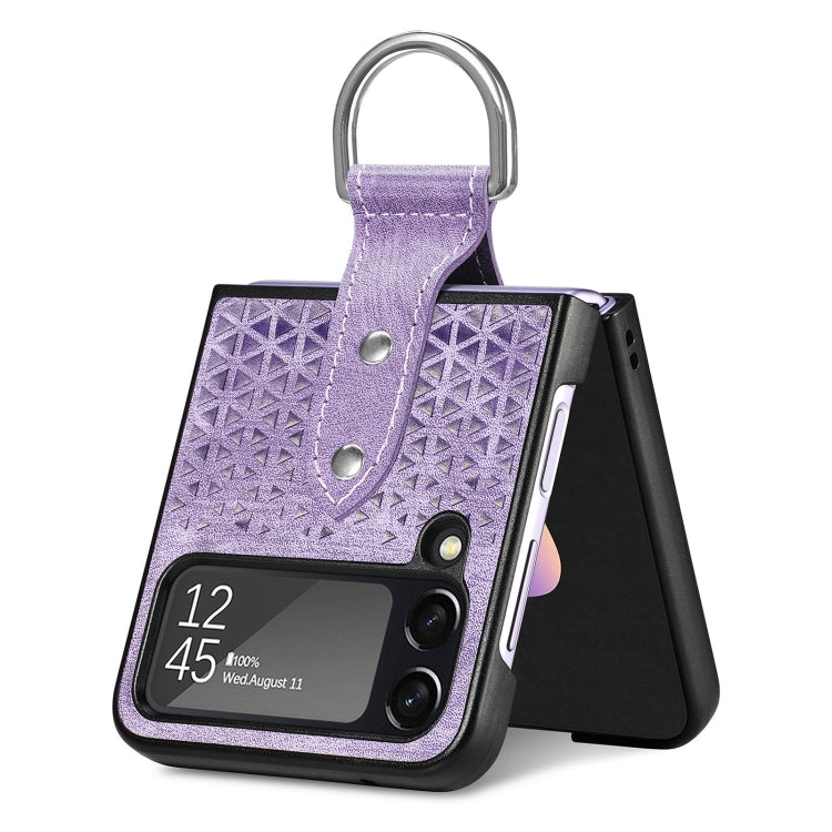 For Samsung Galaxy Z Flip4 Netted Embossing Ring Folding Phone Case